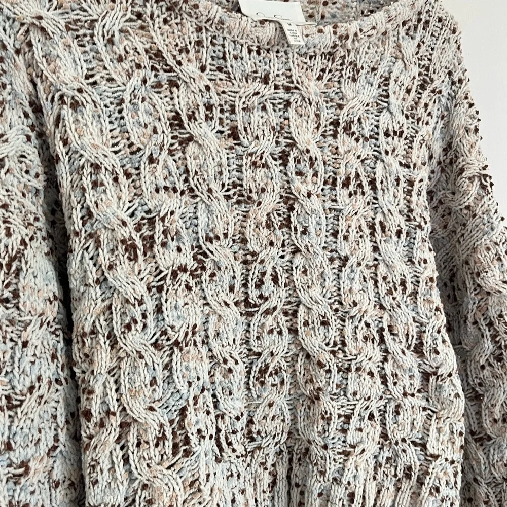 Jessica Simpson Womens Confetti Cable Knit Sweater Cream Brown Blue Size M boho
